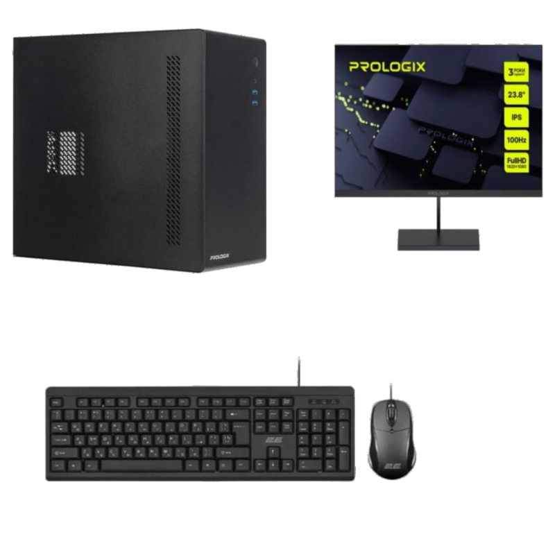 Комп'ютер настільний Prologix (5600G/B450M/16Gb/512GB/400W/Win11Pro/комплект клавіатура+миша/монітор 23,8")